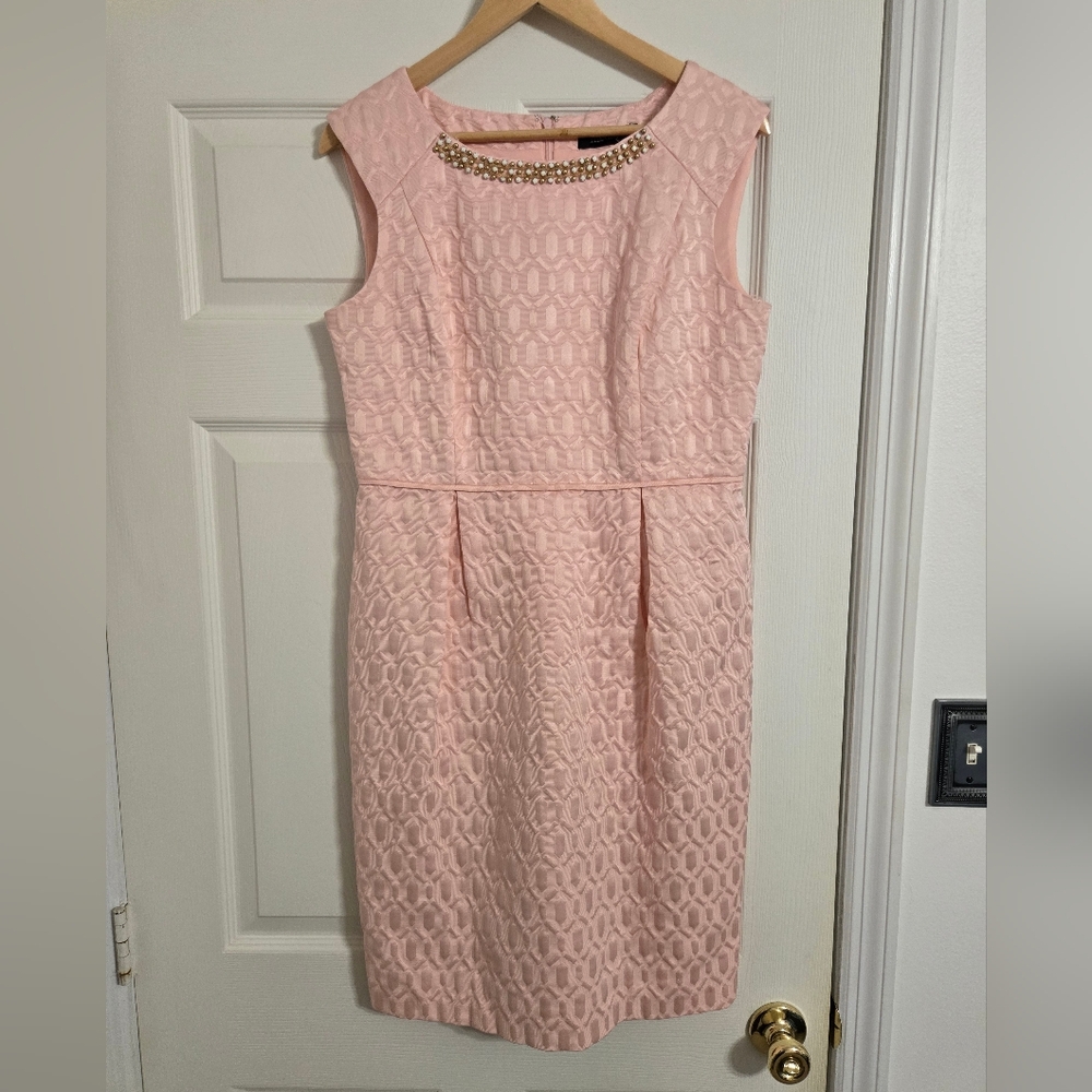Ellen Tracy pink brocade pencil dress sleeveless size 10